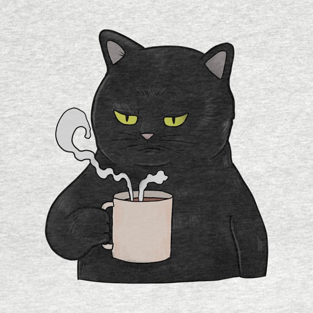 Grumpy Black Cat with Coffee Morning Grouch by Mesyo